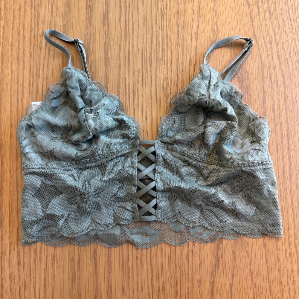 PINK Victoria's Secret Lace‎ Bralette Womens Small Sage Green 375296-8KD